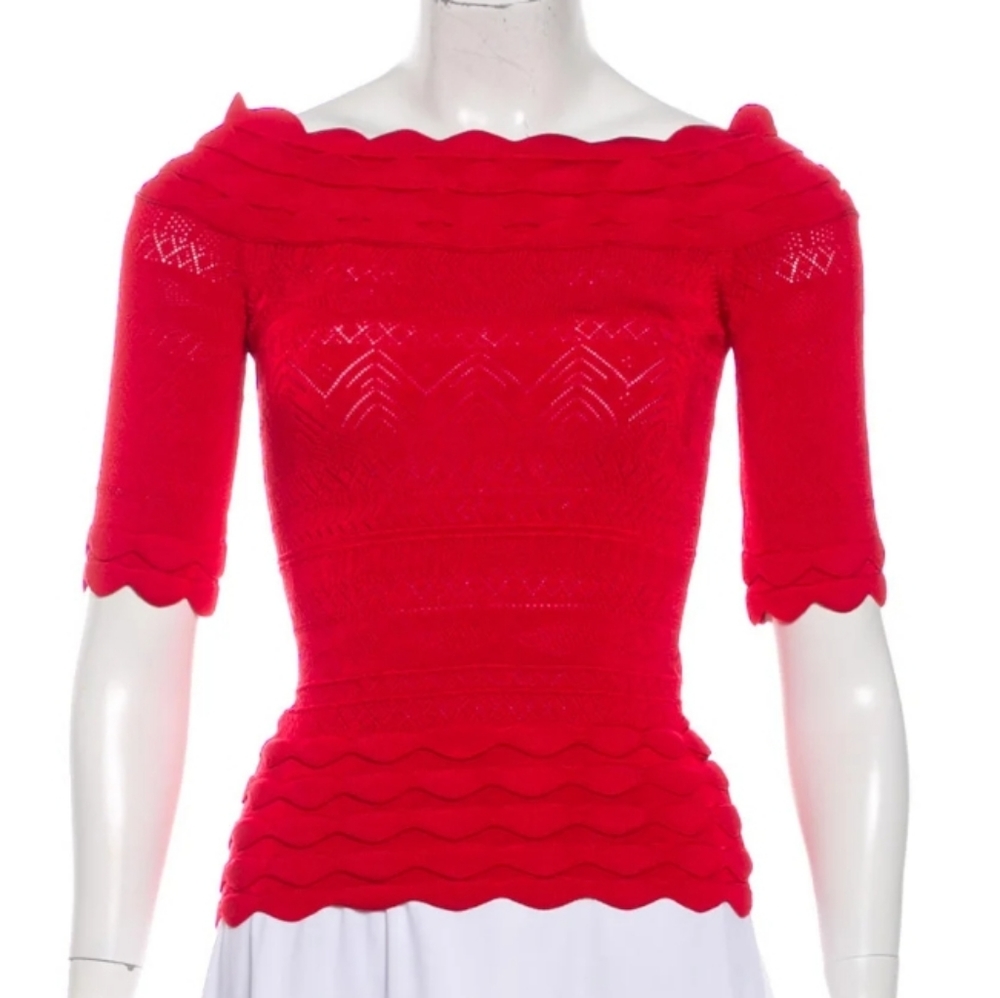 Yigal Azrouel Red Stretch Off Shoulder Top size S